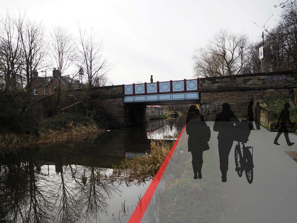 Place Specific Improvement Strategies Bridge Holes (BH) At many of the bridge holes (specially the original bridges) the towpath going through is narrow and/or sightlines are compromised creating a