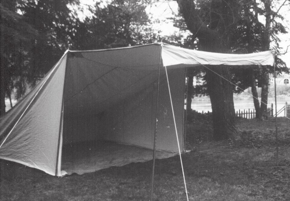 BAKER TENT Basically evolved from half a wall tent. Can be zipped tight against the weather or opened to admit the warmth of a camp fire. Versatile, year-round shelter.