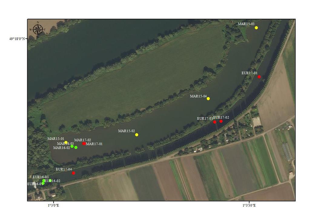 THE EURE WATERSHED CORE SAMPLING CORE DATING MARTOT POND Core sampling in 2015: - MAR15-01; MAR15-02; MAR15-03; MAR15-04 Core sampling in