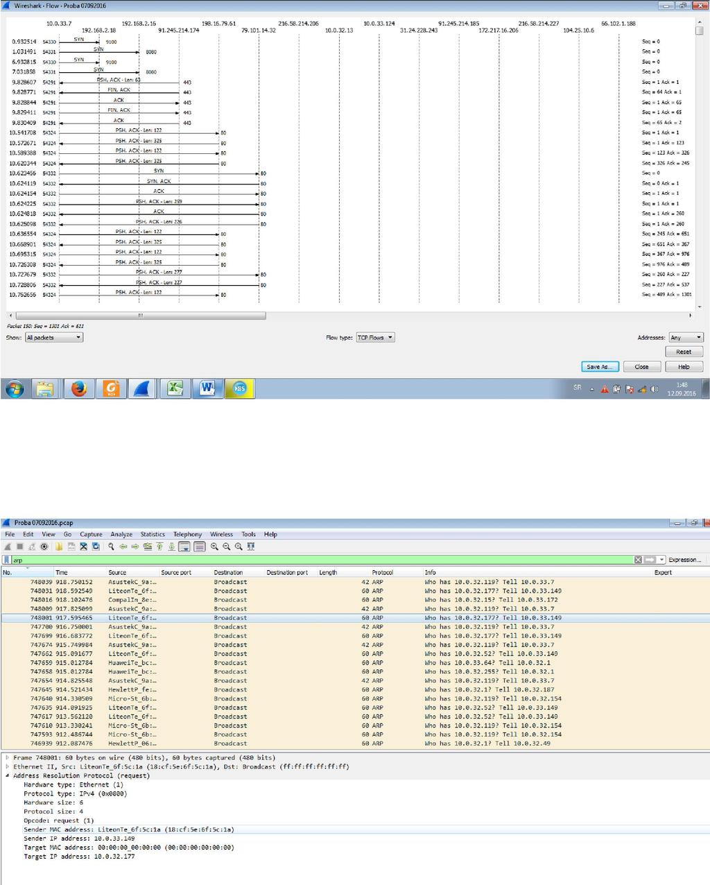 7.1. Analiza paketa ARP protokola Slika 7.1.11.TCP Graph Flow Ako u polju za display filtar ukucamo arp, Wireshark će nam prikazati samo pakete koji sadrže ARP protokol (slika 7.1.12.