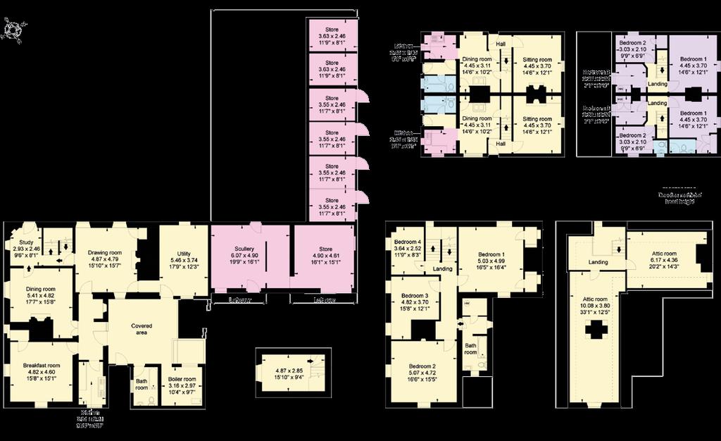 Approximate Gross Internal Floor Area Packthorne F`rmhouse: 347 sq.m (3,735 sq.ft) Cottages: 167 sq.m (1,798 sq.ft) Outbuildings: 1,578 sq.m (16,986 sq.ft) Total: 2,092 sq.m (22,519 sq.