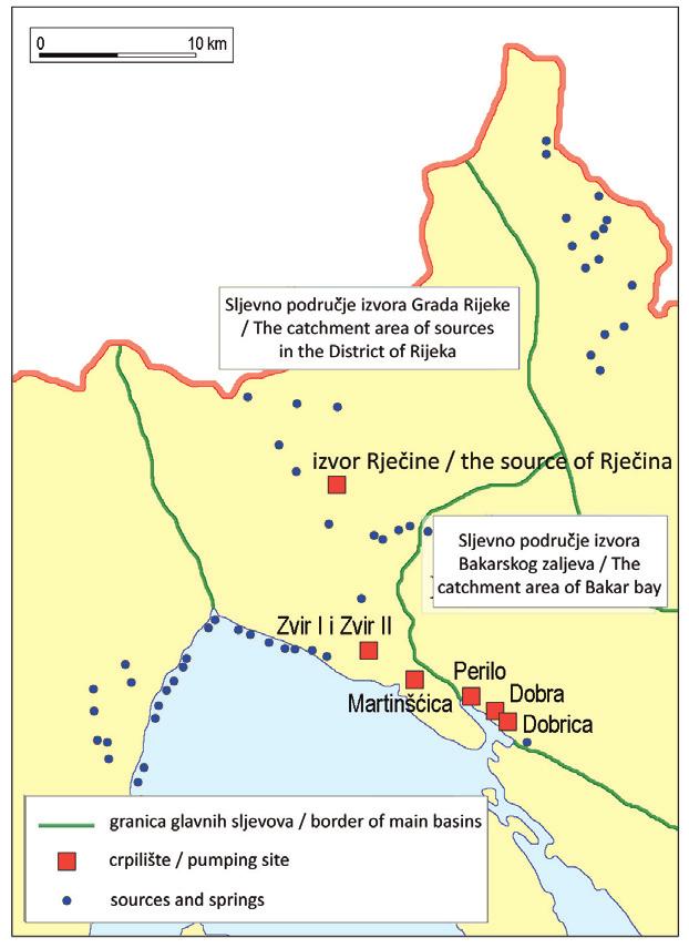 Slika 2. Pregledna karta sljevova s položajem glavnih crpilišta riječkoga vodoopskrbnog sustava Prema: BIONDIĆ I DR., 2005.