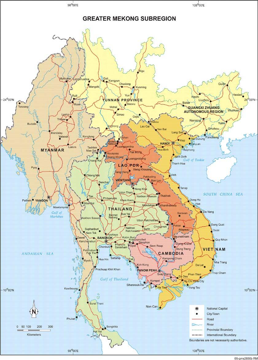 The Greater Mekong Sub-region (GMS) Myanmar Land area: 677 thou sq km Population: 55 M GDP per capita: US$255 (2005) Thailand Land area: 513 thou sq km Population: 68 M GDP per capita: US$3,133