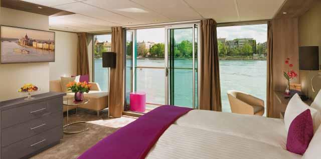 All staterooms are larger than traditional river cruise cabins & offer excellent river views. The Mozart Deck features 12 Suites with Walk Out Balconies.