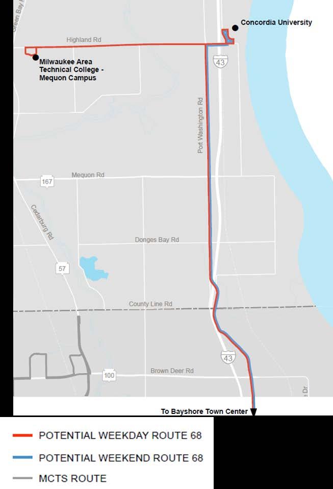 New Route to Serve Port Washington Road Benefits: Would serve Concordia University and MATC-Mequon Service every 30 mi