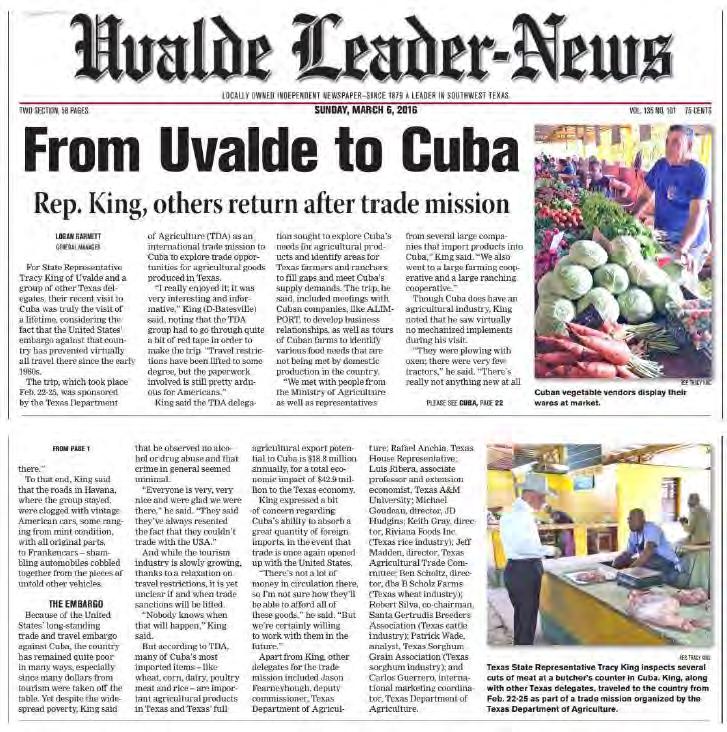 HOU-116 TEXAS AGRICULTURE TRADE MISSION TEXAS IS POISED TO BENEFIT FROM ANY FUTURE CUBA TRADE OPPORTUNITIES F va R p.1 In, th f. r d mt Ion eui T. U Stat. R~.