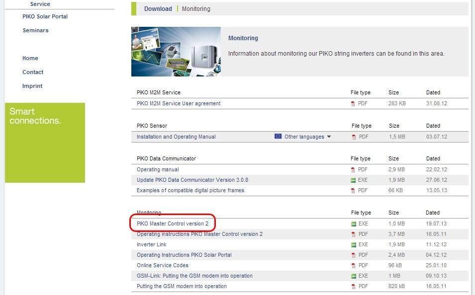 Preuzeti instalacioni paket za PIKO Master Control (PMC) sa zvanične stranice Kostal: http://www.kostal-solarelectric.com/content/en/index.php?