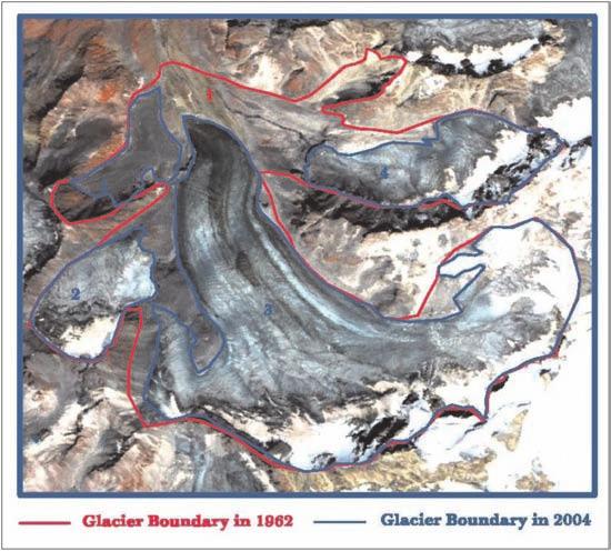 REVIEW Figure 4: Number of glaciers as a function of area for Chenab basin. Areal extent in bin increases by power of 2. balance and rate of melting at terminus (Kulkarni et al., 2005).