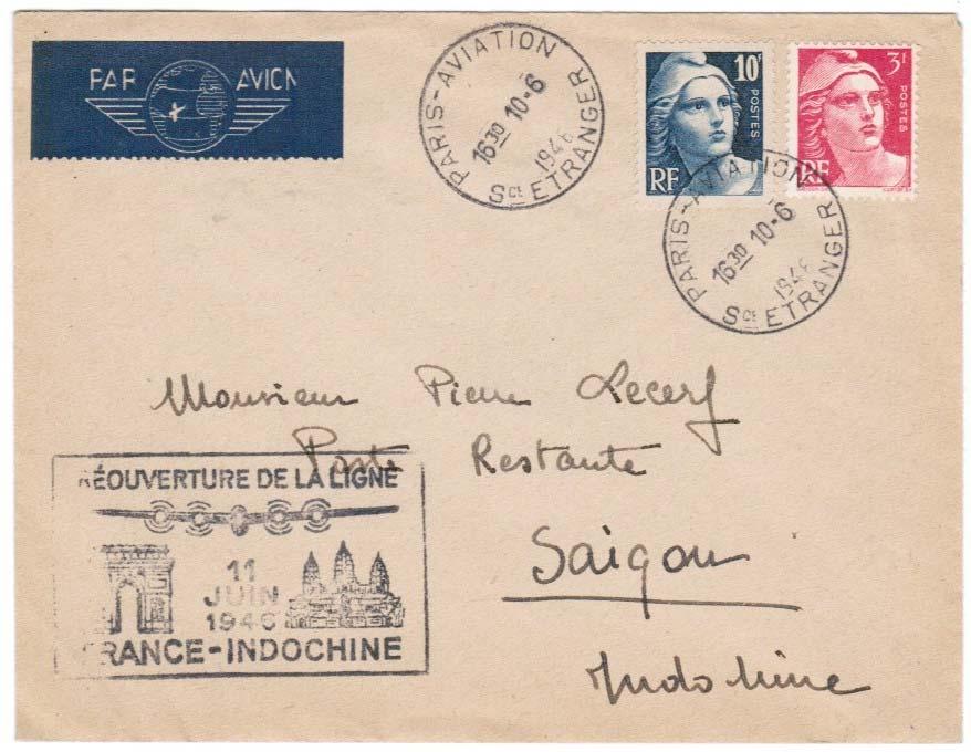 cachet depicting the Arc de Triomphe in Paris and Angkor Wat in Cambodia.