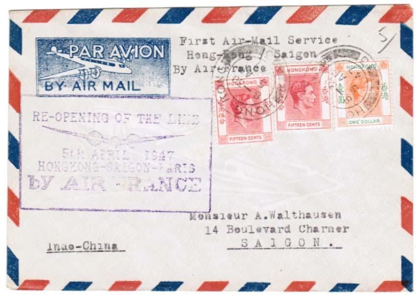 Hong Kong Saigon Paris 5-9 April 1947 Reopening of Air France s westbound service commenced on 5 April.