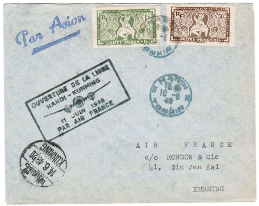 Envelopes posted at Hanoi were handstamped with a first flight