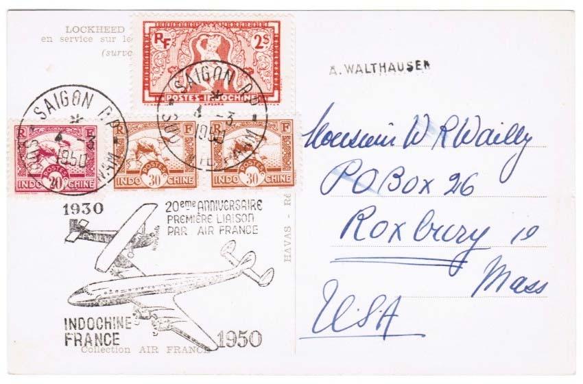 Saigon Paris 4-6 March 1950 Use of the cachet was not limited to envelopes.