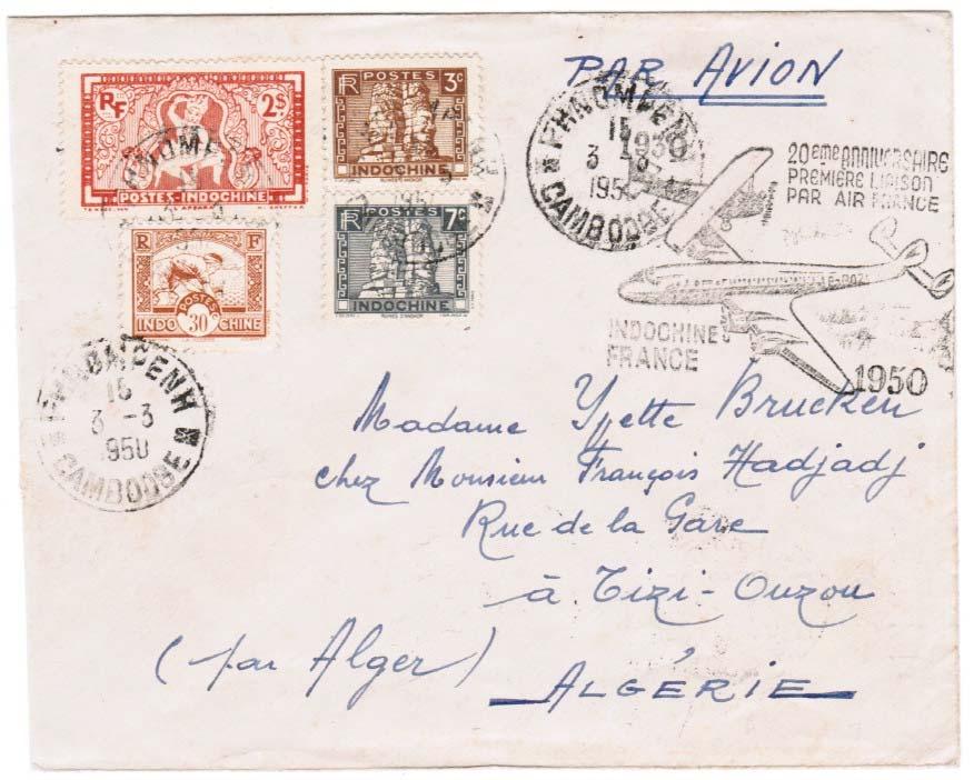 Saigon Paris 4-6 March 1950 The commemorative handstamp was applied to mail that originated throughout Indochina, such as this letter posted