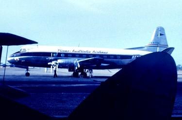 Rare and unique Photograph of Viscount VH-TVA on the tarmac at Darwin taken during the delivery flight, and although the colour slide is loosing its texture you can still make out the registration