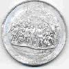 Lot # 134 - Aluminum souvenir medal/token showing scene of Columbus landing with soldiers and globe in background, with inscription below: "Landing of Columbus in America, Oct. 12, 1492. Pat'd Dec.
