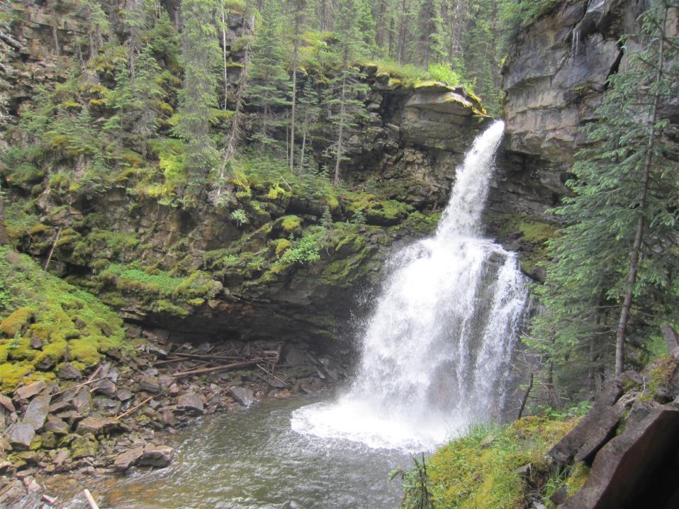 West of Tumbler Ridge Perry Falls Falls - 55 o 06 04 N, 121 o 17 48 W 6107368 608680 Start - 56 o 06 02 N, 121 o 17 42 W 6218582 606055 1 km return From the Wolverine Forest Service Road, drive up