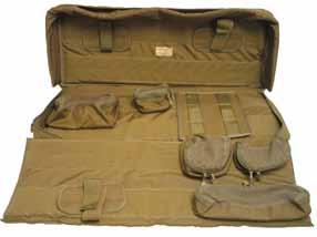 padded divider to stow multiple weapons Five interior removable pouches to stow weapons, accessories, cleaning kit or other personal belongings Adjustable