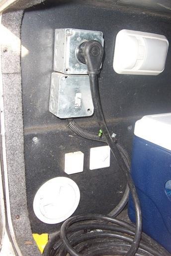 City Electric Power Source - The shore line hookup is located in the rear exterior panel on the RV driver side. The large black cable/plug must be plugged into the park s electric access box.