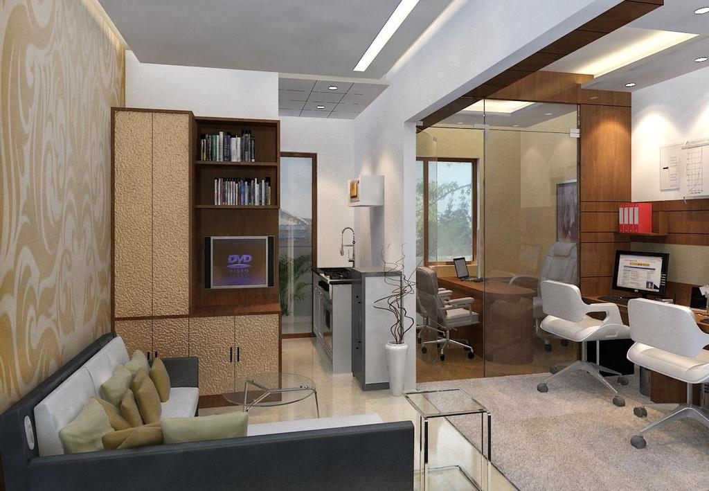 Corporate Studio 300 sqft Work, Sleep, Shower One cabin, Two workstations, One business lounge with sofa