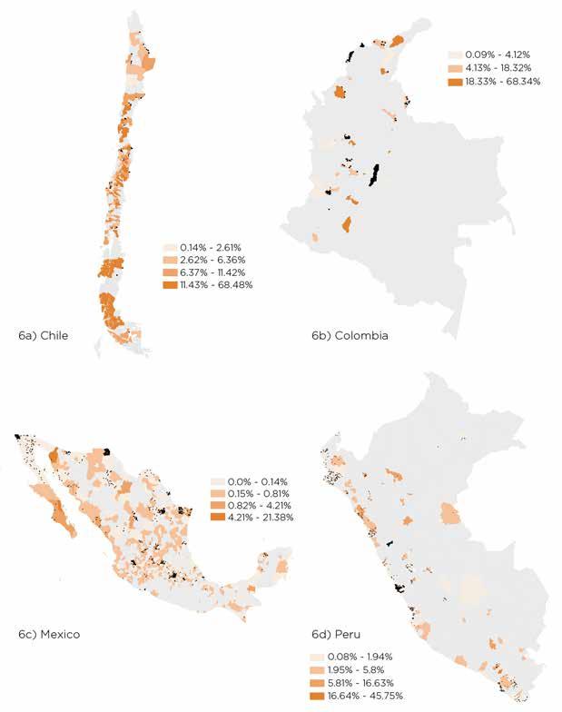 18 INFRASTRUCTURE AND EXPORT PERFORMANCE IN THE PACIFIC ALLIANCE FIGURE 6/ Regional Exports and Regional Ad Valorem Transport Costs in the PA, 2012 Source: authors own geographical depiction.