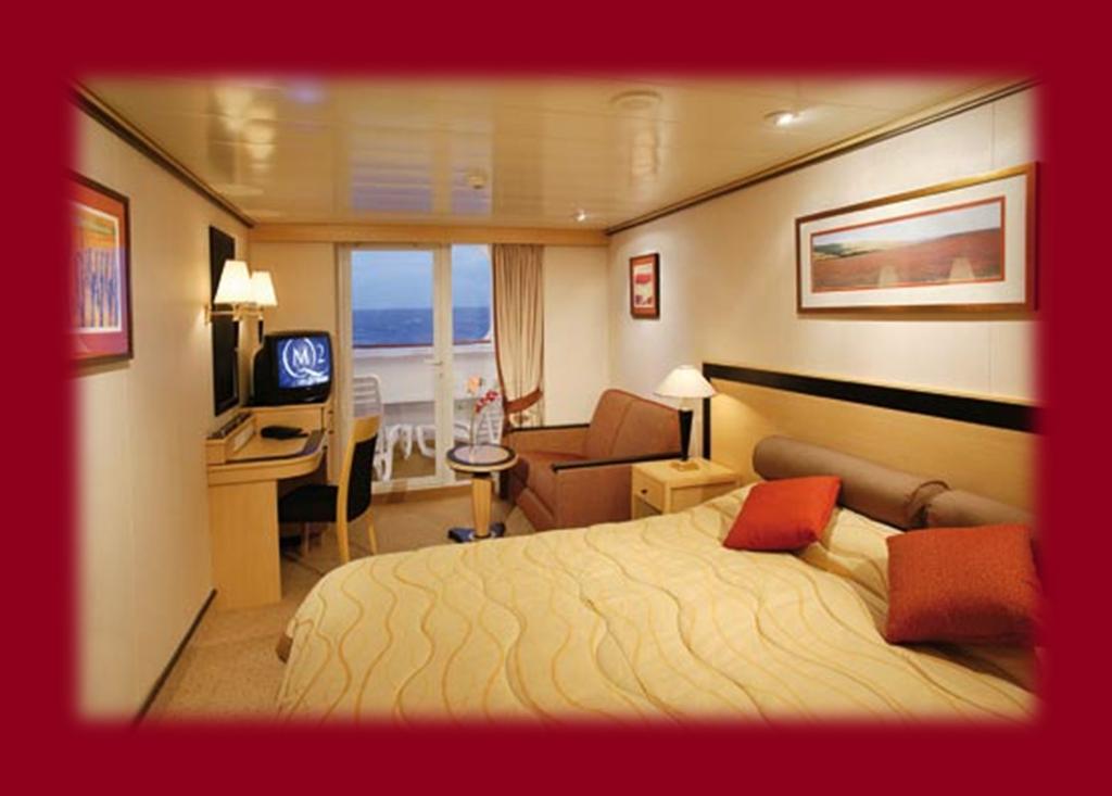 Accommodation Britannia Balcony At any time of the day your luxury stateroom provides a welcome retreat of comfort and good taste in which to unwind.