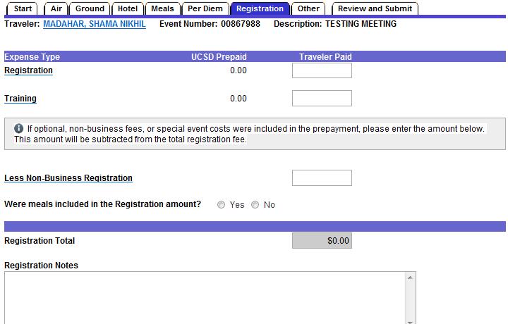 CLAIMING EXPENSES REGISTRATION Answer Yes if you have registration expense to claim or No to move to the next tab