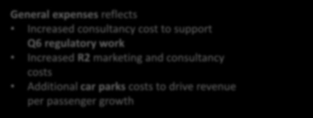 consultancy cost to support Q6 regulatory work Increased R2 marketing and consultancy costs Additional car parks