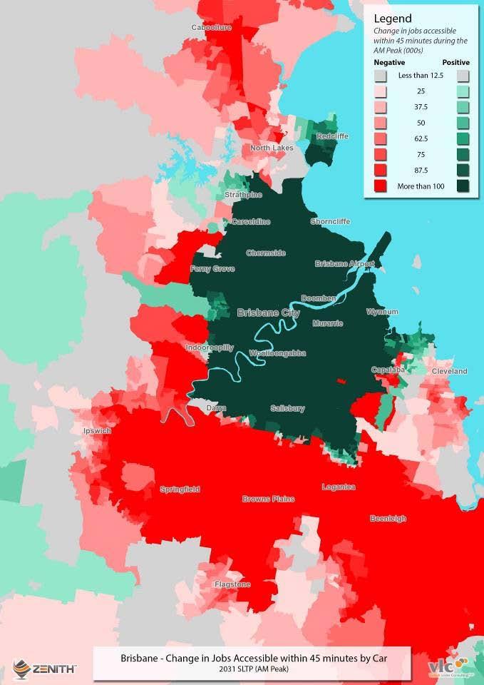 Figure 25 clearly shows the discrepancy of job accessibility between the east and the west in Melbourne.
