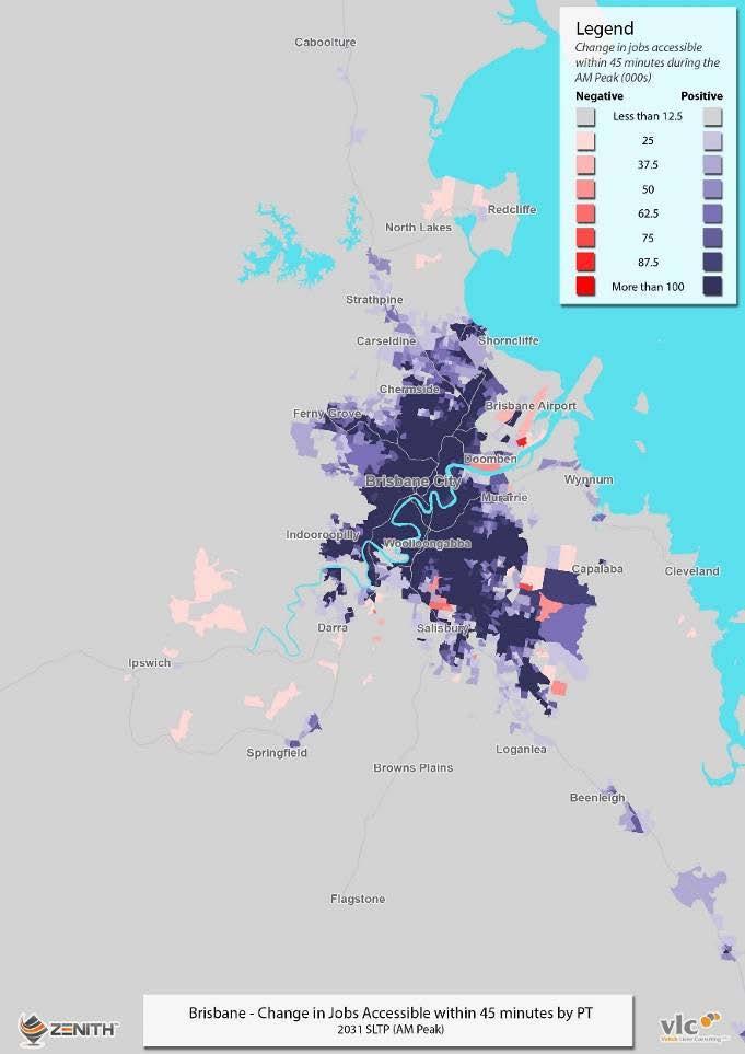By contrast, residents living in areas to the west and the north will experience worsening access to jobs. This is mainly due to the increasing congestion levels expected to the west of the city.