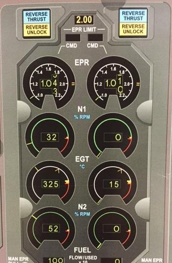 : Delta Air Lines. Figure 4. Engine pressure ratio gauges on engine display panel.