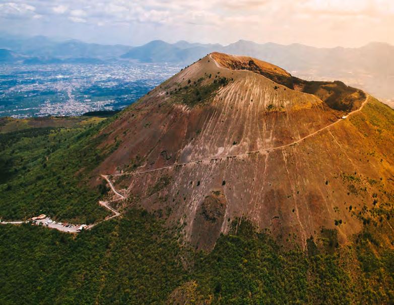 overlooked by the active volcano Mount Vesuvius.