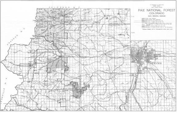 This map of the Pike National Forest Colorado is for transfer of lands between different Forests. It is dated June 12, 1917.