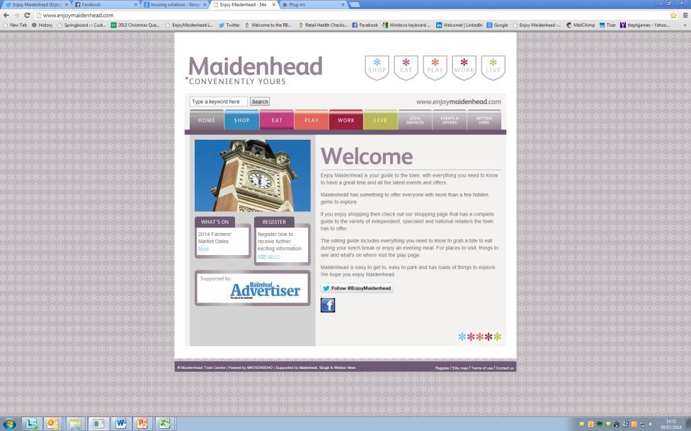 What we do Marketing & Branding for the town centre Enjoy Maidenhead website launched in 2010.