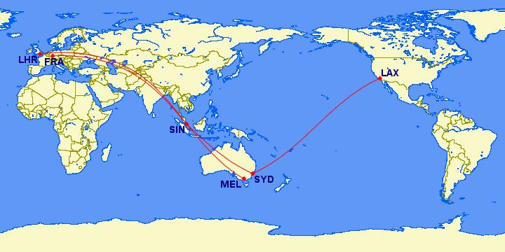 Flights to Sydney Flight times (summary): from the US west coast: ~14-15 hours from Singapore: ~8 hours from Europe (via Dubai or Singapore): ~24 hours Abu Dhabi (15:00) Auckland (2:40) Bangkok