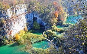 This spectacular karst landscape is made up of a sequence of turquoise lakes, sparkling waterfalls, travertine pools and pine forests.