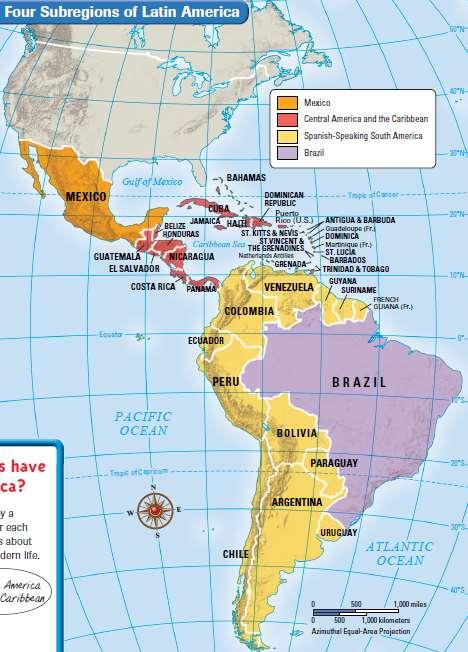4 Sub regions of Latin America Mexico Central America &