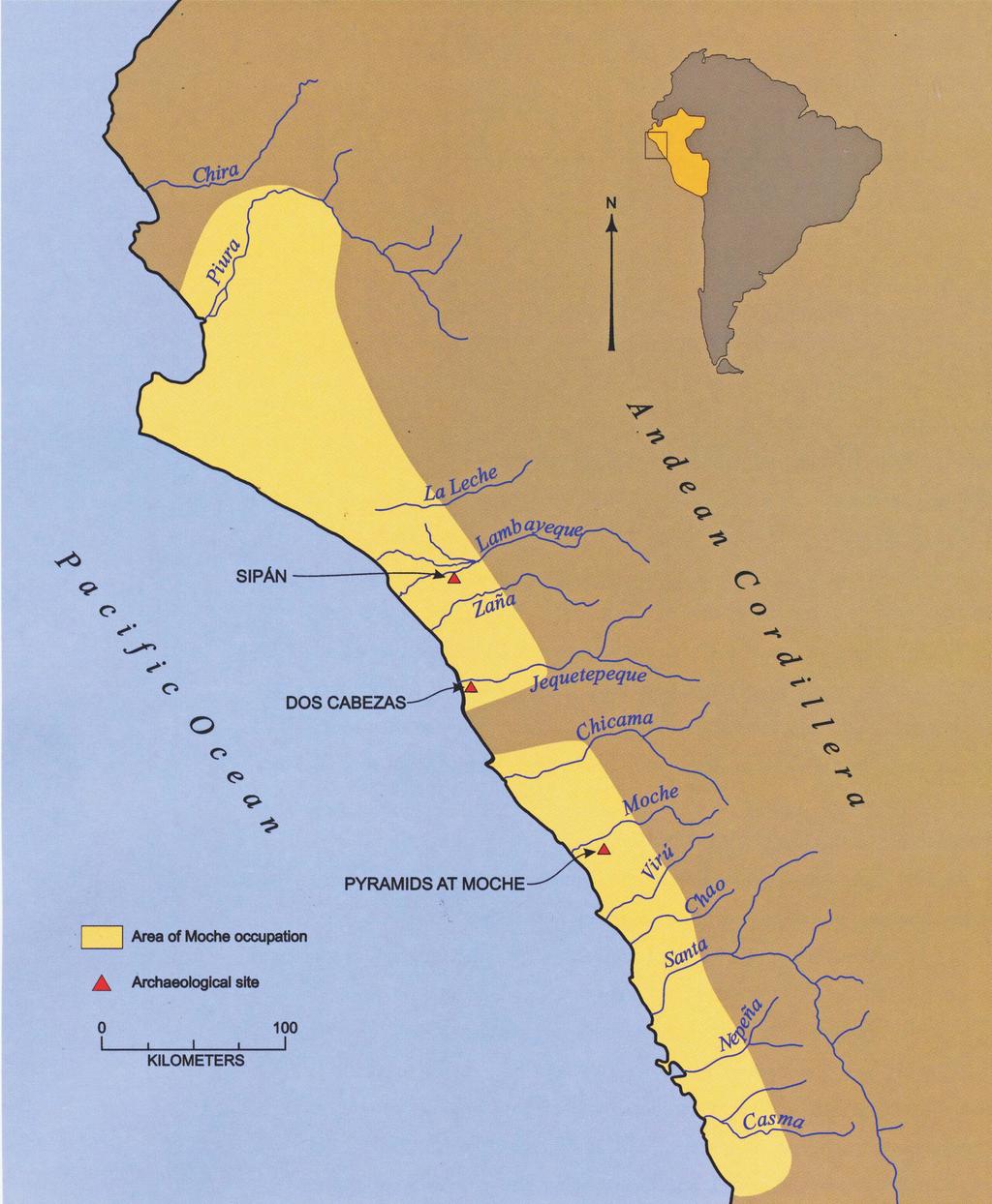 MOCHE CULTURE Map of the north coast of Peru showing the area of Moche occupation.