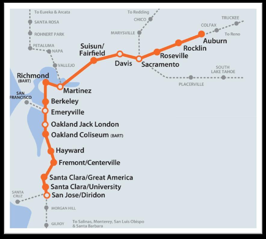 The Capitol Corridor operates intercity rail transit between Sacramento, Oakland and San Jose for more than 1.7 million passengers annually.