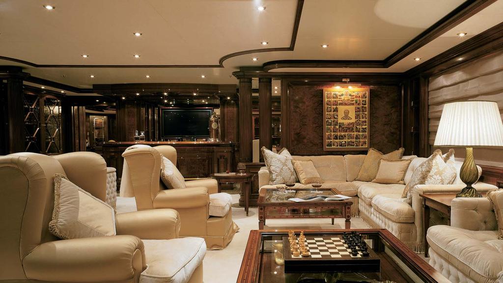 In the rear of the cabin the Owner can enjoy a raised lounge area, his own panoramic viewpoint where he can relax and socialise, while watching the yacht moving forwards over the sea.