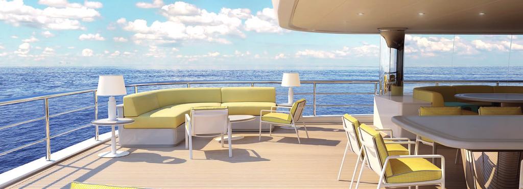 Seating on the bridge deck aft. The bridge deck is ideal for informal occasions.
