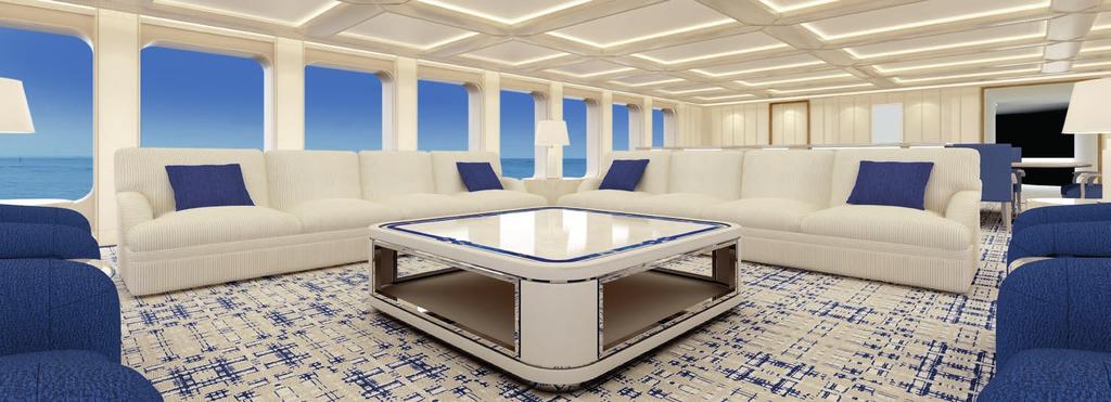Each guest deck features vast interior areas. The unique 128m2 (1,380 sq ft) main saloon is the largest lounge ever built by Feadship without structural pillars.