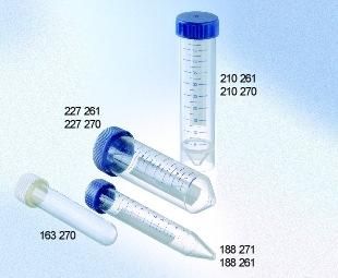 Tubes and Containers (Plastic) 60-227270 Tube Test PP Conical Grad. 50 ml on Rack 300/case 60-188261 Tube Test PP Conical Graduated 15 ml on Rack 500/case 60-616201 Tube Eppendorf Clear 1.