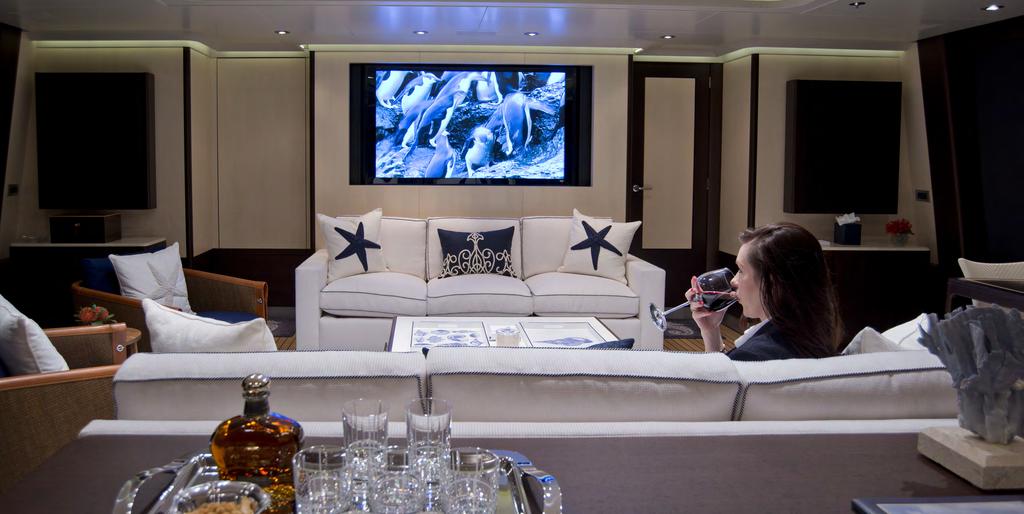 The skylounge has the biggest screen on the yacht and is