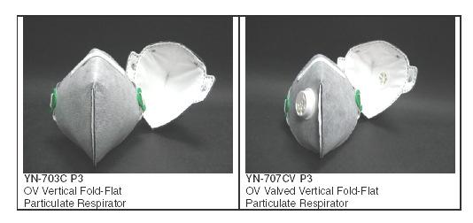 Respirators N95 EN149:2001 FFP3 OV series French loading test passed Protects against non-toxic, low-to-average toxicity and high toxicity solid and liquid aerosols up to 50 x MAC/OEL/TLV or 20 x APF