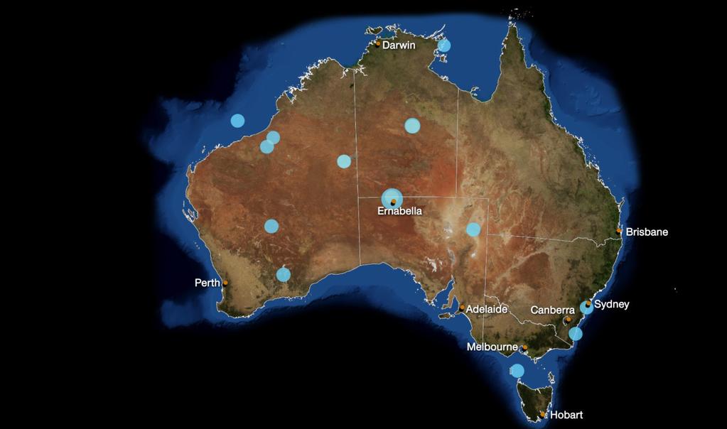 Figure 2 Map of top 16 Australian Earthquakes recorded by Geoscience Australia (circle size scales with Table 2 Top 16 Australian Earthquakes 2013 (recorded by Geoscience Australia) 5.