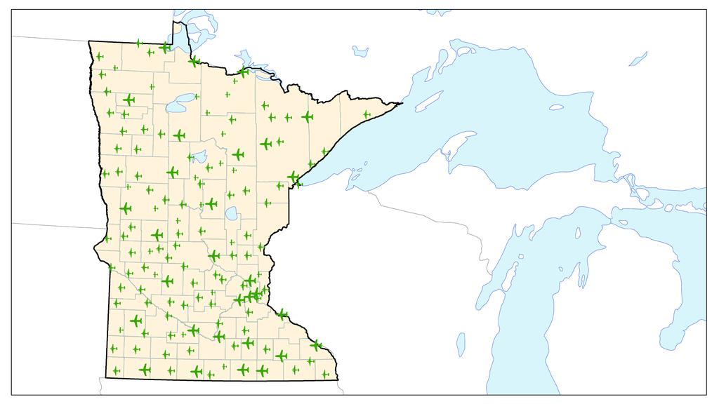 Minnesota s System of Airports Current State System (Publicly-owned, Public use airports) (135) Key (30) Intermediate (83) Landing Strip (22)