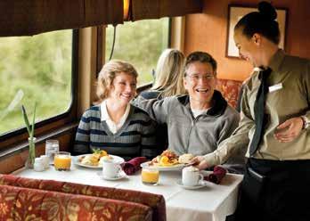 On the lower level, the spacious dining area is large enough to accommodate you and your fellow guests for the most relaxed railcar dining experience in Alaska.