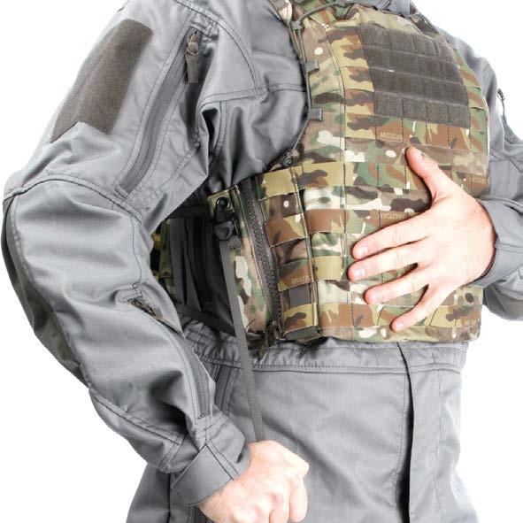 The same plate carrier with the side panel pouches extended for larger