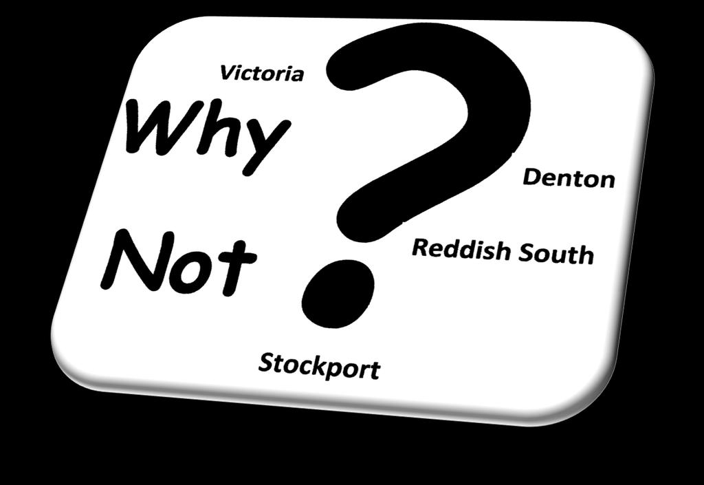 Summary The communities of Reddish and Denton need a service which extends from Victoria to Stockport (or further), calling at Denton and Reddish South en route.