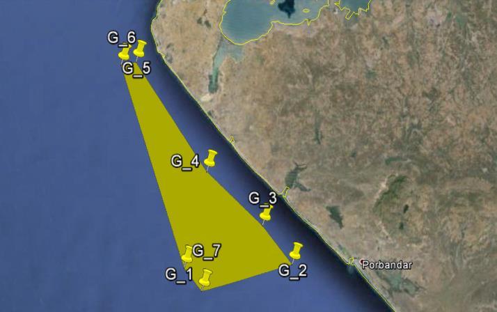 Location of the offshore structure at Gujarat Sl. No. Zones Latitude North Longitude - East Area (Km 2 ) Zone G 1 G_1 21.55618308 69.